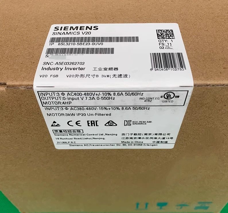 SIEMENS 6SL3210-5BE23-0UV0 V20 380-480 V Rated Power 1 6SL3210 5BE23 0UV0 1774314458374