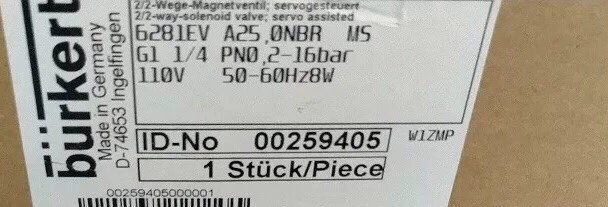 Angle Seat Valve Burkert 6281EV  D-74653  00259405 for Automation