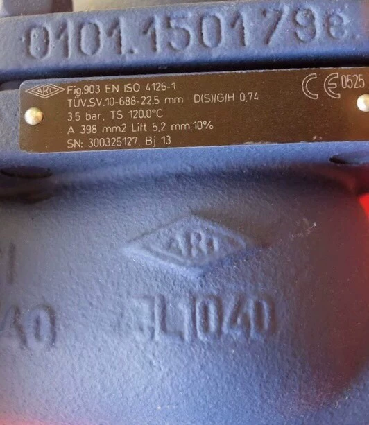 Safety Valve ARIUIAC Fig 12.903 EN ISO 4126-1