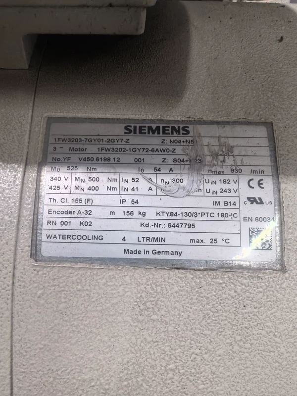 Direct Drive Torque Motor SIEMENS 1FW3203-7GY01-2GY7-Z