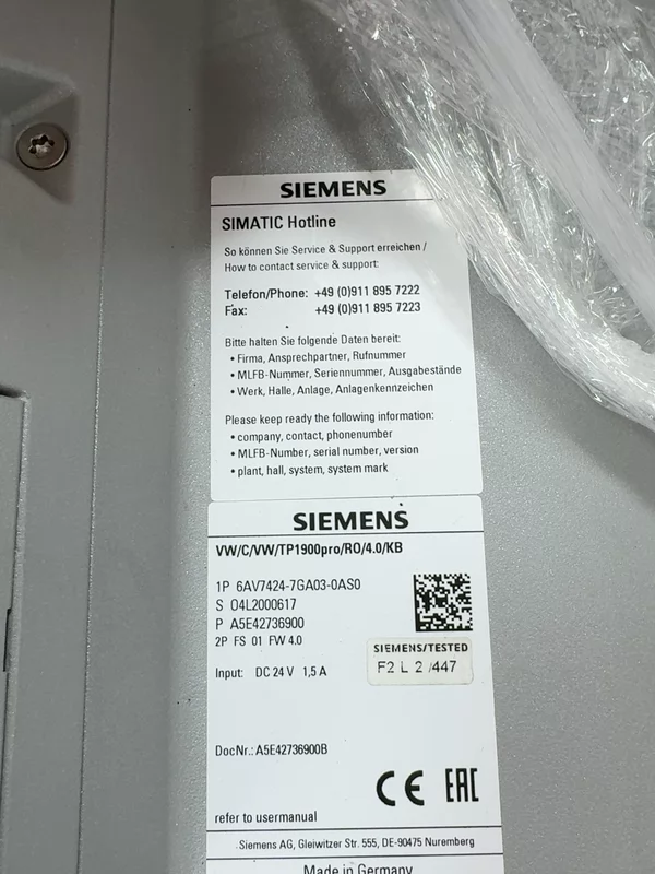 Industrial HMI Touch Panel Siemens 6AV2124-0JC02-1AX0