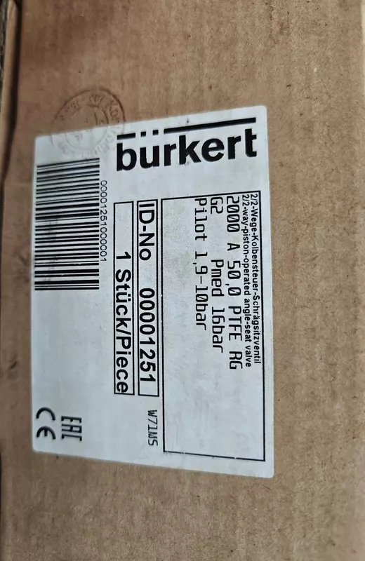 Burkert 00001251DN50 PN25 Angle Seat Valve for Industrial Use