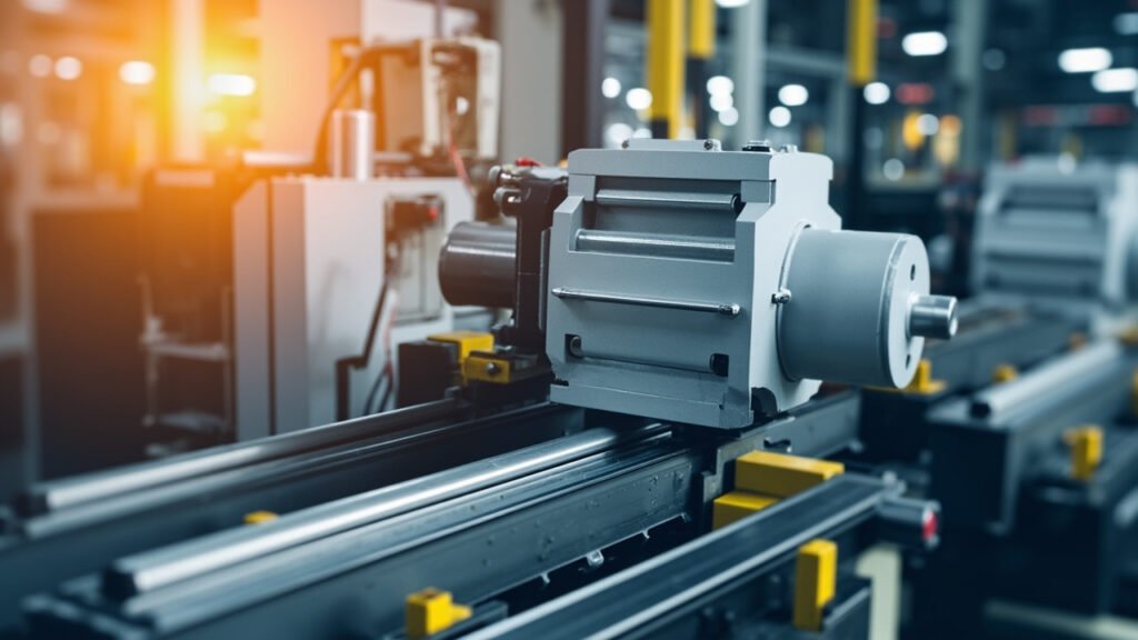 Servo motor with planetary gearbox on automation line